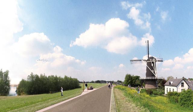 Impressie van de Gastvrije Waaldijk met molen